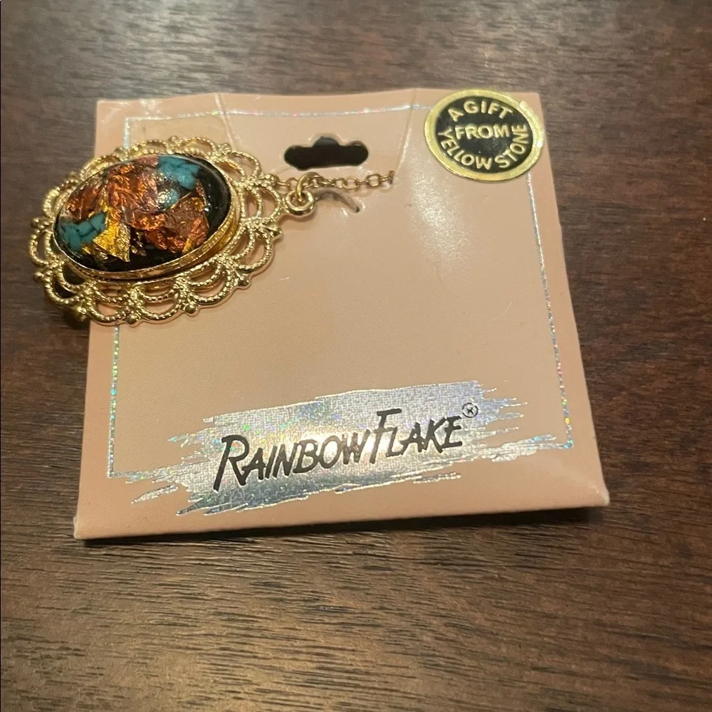 NWT Vintage Rainbowflake and Genuine Turquoise 14k GP/Rhodium Necklace